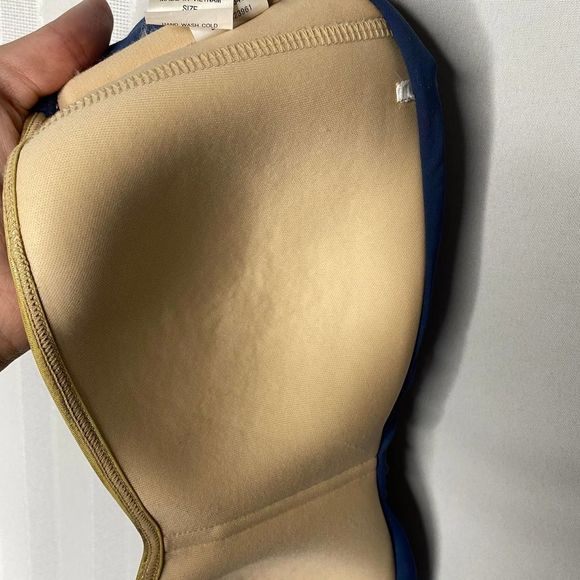 Ninety Six Degrees Strapless Flounce Eyelet Bikini Top Gold Metallic Large Blue - Picture 8 of 12